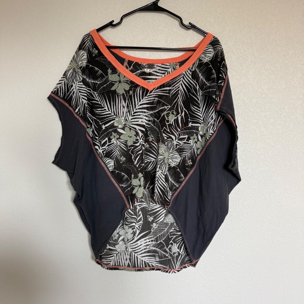 We The Free Free People Tropical Palm Print Dolman Mesh Top XS Boho Slouchy